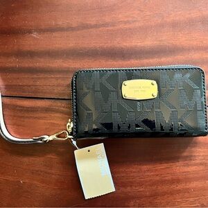 Michael Kors Black and Gold Logo Wristlet